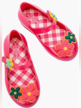 Mini Melissa Bright Pink Floral Jelly Mary Jane Sandals Size 8 Toddler Girls